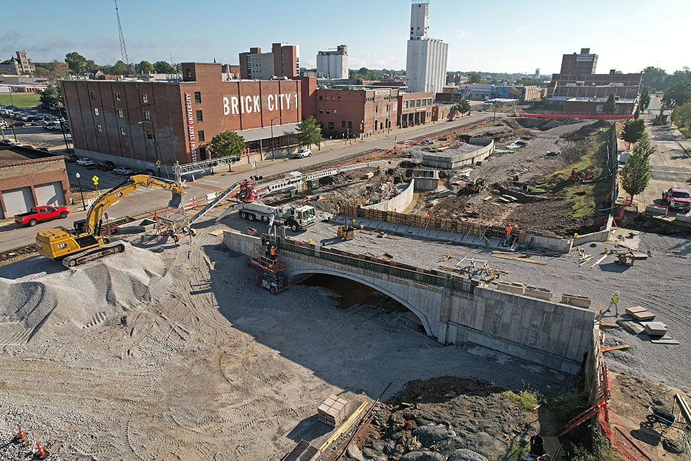 aerial photo of Jordan Creek daylighting construction site