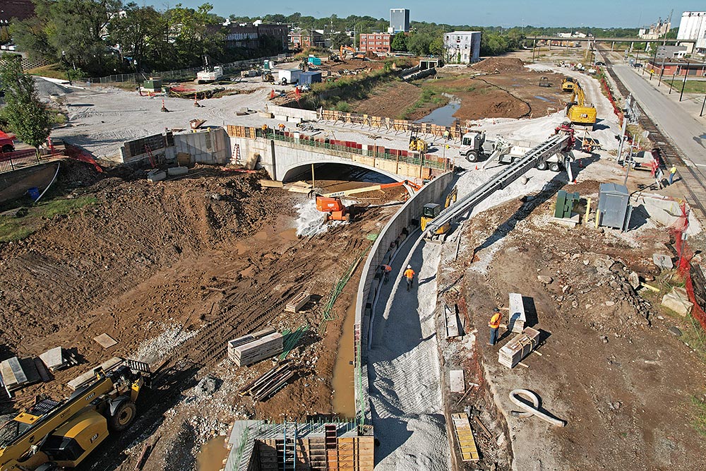aerial photo of Jordan Creek daylighting construction site